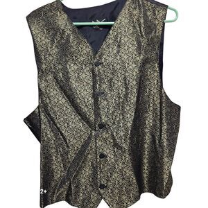 Axcess City Streets Vest Mens L Gold Black Paisley Formal Waistcoat Vtg